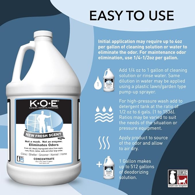 K.O.E. Fresh Scent Odor Eliminator Concentrate – For Strong Odor on Cages, Floor, & More – Non-Enzymatic For Home & Dog Kennel – Home & Pet Supplies (1 Gal)