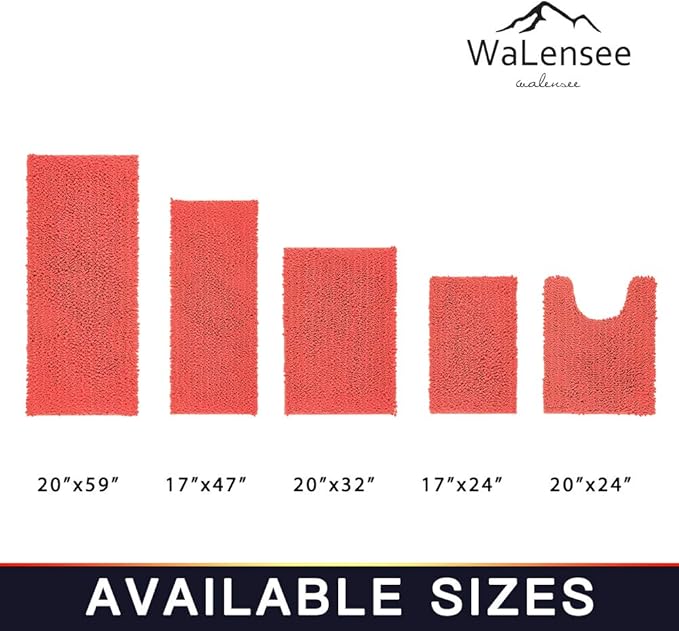 Walensee Large Bathroom Rug Non Slip Bath Mat (72x24 Inch Coral) Water Absorbent Super Soft Shaggy Chenille Machine Washable Dry Extra Thick Perfect Absorbant Best Plush Carpet for Shower Floor