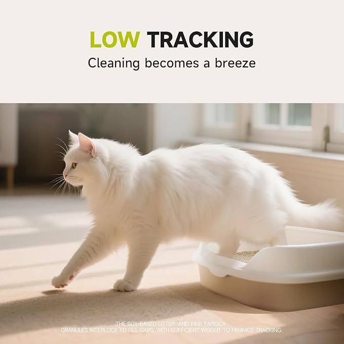 4-in-1 Tofu Cat Litter, Mixed Cassava, Baking Soda, SAP, Natural Plant, Fast Clumping, Strong Water Adsorption & Deodorization, No Tracking, Dust-Free, Flushable, (5.5lb x 4bags)