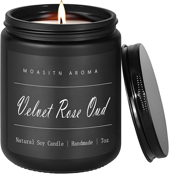 MOASITN Velvet Rose Oud Highly Scented Candles for Home| Natural Soy Aromatherapy Candle| Handmade Long Lasting Jar Candle| Candel Gift for Men,Women as Birthday,Housewarming,Relaxing Gifts| 7oz