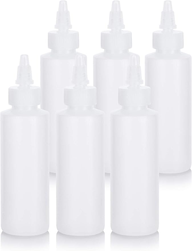 JUVITUS 4 oz / 120 ml Clear Natural Refillable Plastic Squeeze Bottle with Twist Top Spout (6 pack)