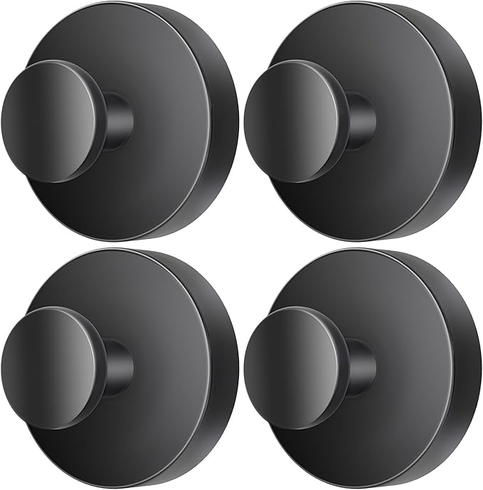 2025 Upgraded Drill-Free Suction Cup Hooks, Stainless Steel Suction Cup Hooks for Shower, Mirror, Wall, Bathroom, Glass, Hanging Towels - 4 Pack, Black