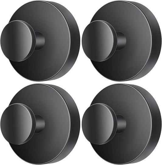 2025 Upgraded Drill-Free Suction Cup Hooks, Stainless Steel Suction Cup Hooks for Shower, Mirror, Wall, Bathroom, Glass, Hanging Towels - 4 Pack, Black