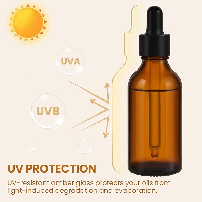 28 Pack 2oz Amber Glass Dropper Bottles Leakproof with Funnels, Eye Droppers, Extra Caps, Labels - Refillable UV Resistant 60ml Empty Bottles for Tinctures, Essential Oils, Beard, Hair Oil