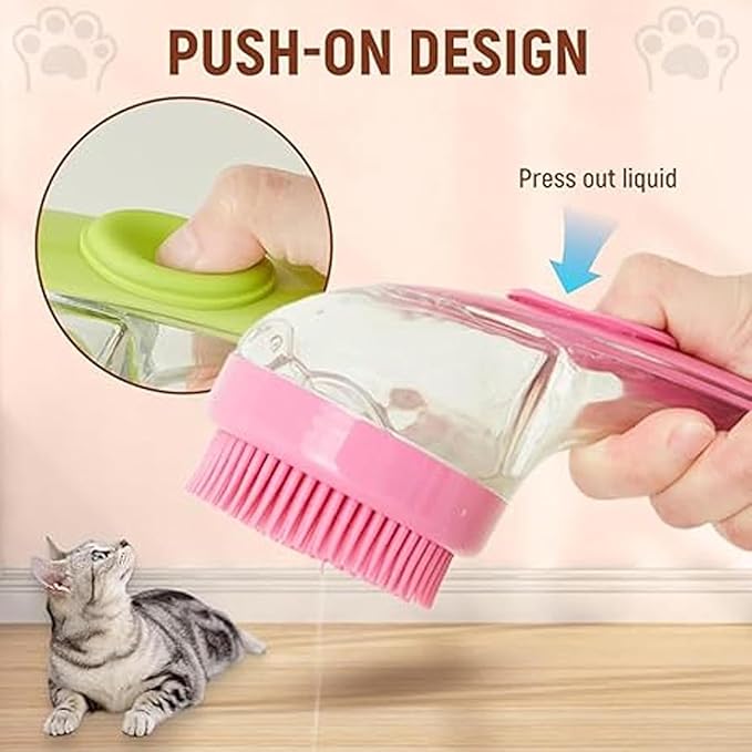 Pets Bath Brush, Soft Silicone Deep Cleaning Scrubber with Built-In Shampoo Dispenser, 2 in 1 Dog Grooming Massage Brush for Dogs Cats (2Pcs, D)