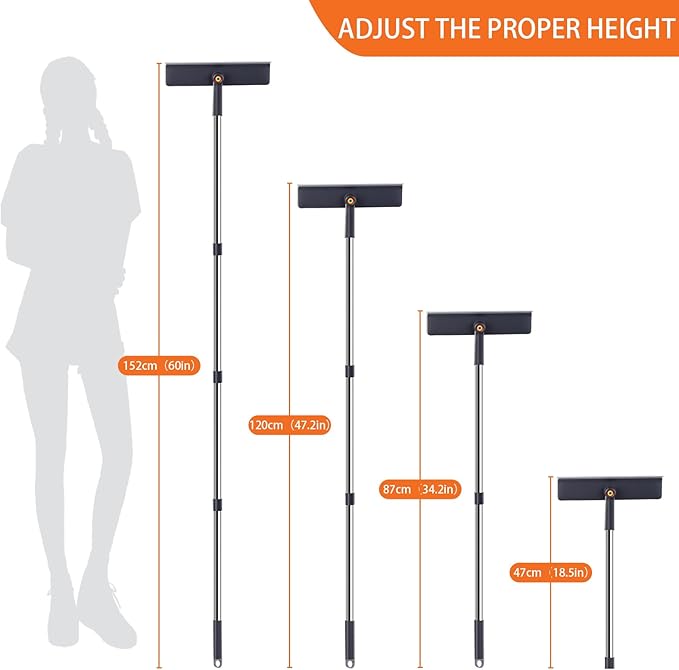 Window Cleaning Kit, Rotatable Window Squeegee for Home with 60" Extension Pole for High Windows, 3 Microfiber Cloths, Screen Brush, for Glass Indoor Outdoor