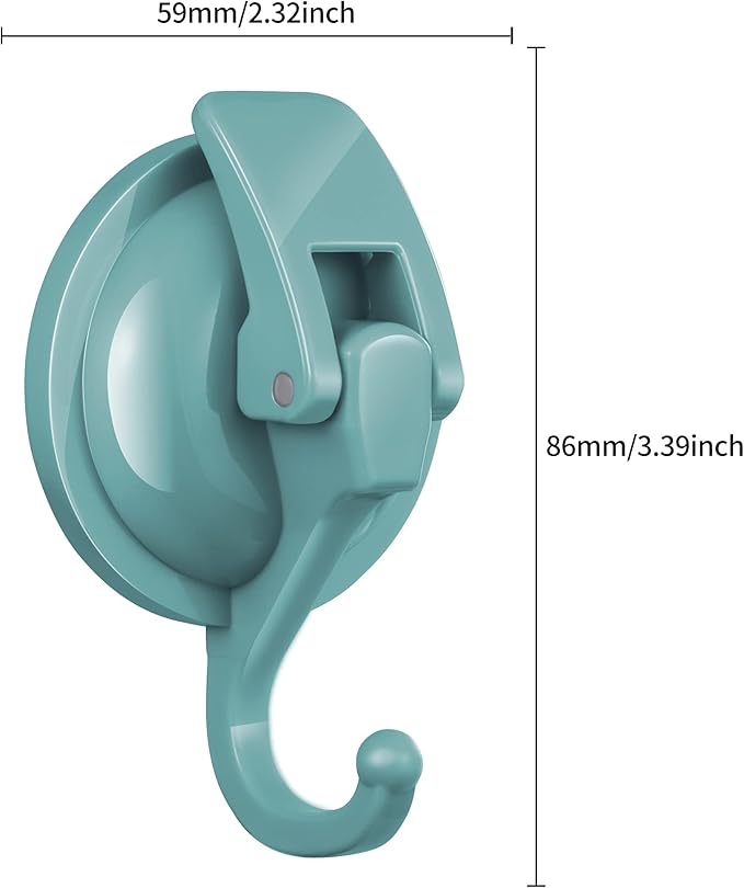 Heavy Duty Vacuum Suction Cup Hooks, Lake Blue Plated Polished Super Suction for Kitchen Bathroom, 2 Pack