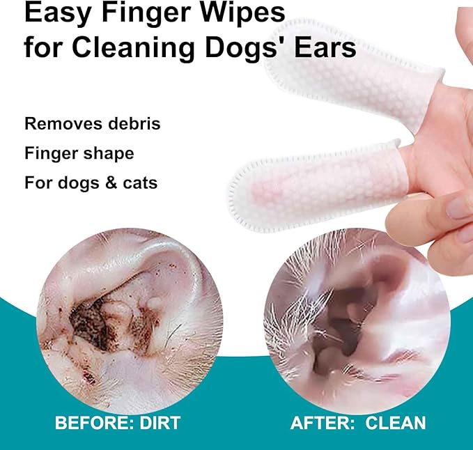 Ear Finger Wipes for Dogs & Cats,Dog Ear Cleaner Wipes Gently Remove Ear Wax, Debris, Natural Ingredients & Fresh Coconut Scent - 50 Count