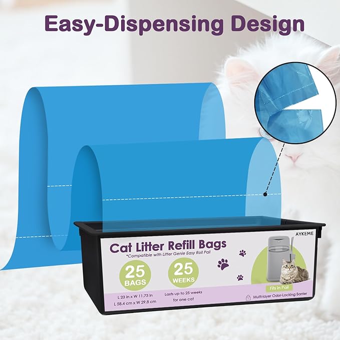 100 Cat Litter Refill Roll Bags Compatible with Litter Genie Easy Roll Pail | Odor-Control & Long-Lasting Refills | 4 Pack (100 Bags Total)