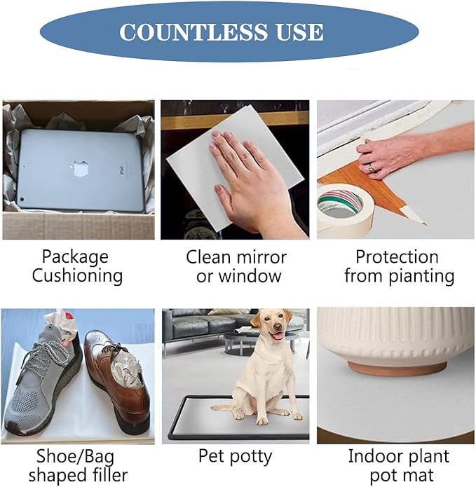 White Packing Paper Roll 17”W x 350'L Newsprint Paper Roll for Packing, Moving and Wrapping, Packaging Newsprint for Moving Supplies, Newsprint Paper for Sketching Crafting 1 Pack