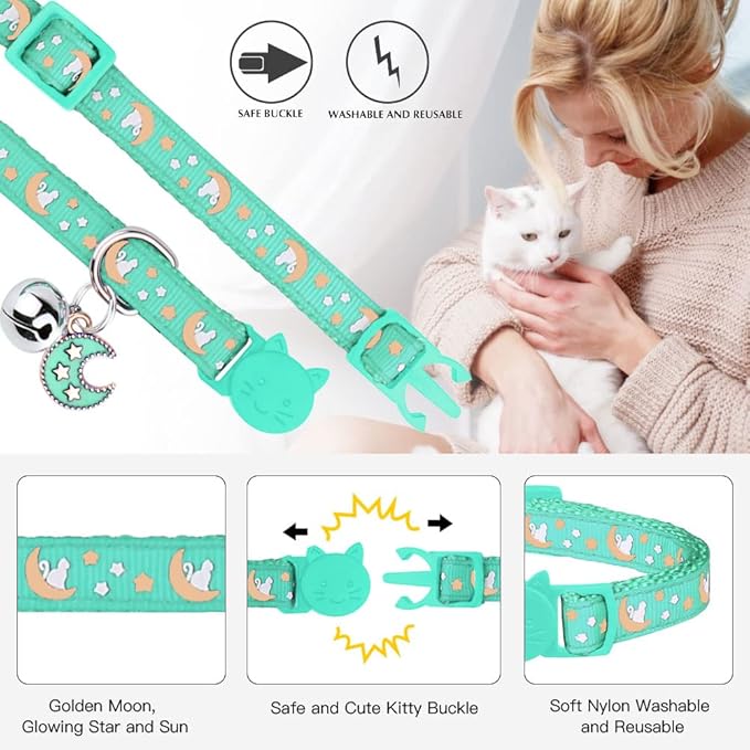 2Pcs Breakaway Cats Collars Cat Collars for Boy & Girl Cats Adjustable Kitten Collars with Bell,Purple+Teal,8"-13.1"