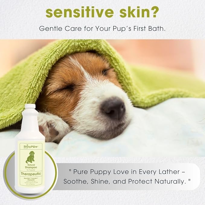 Tearless Puppy Shampoo and Conditioner by Shiny Paw 32 oz | Natural Chamomile, Lavender & Rose Hip Pet Shampoo for Puppies – Hypoallergenic for Sensitive Skin