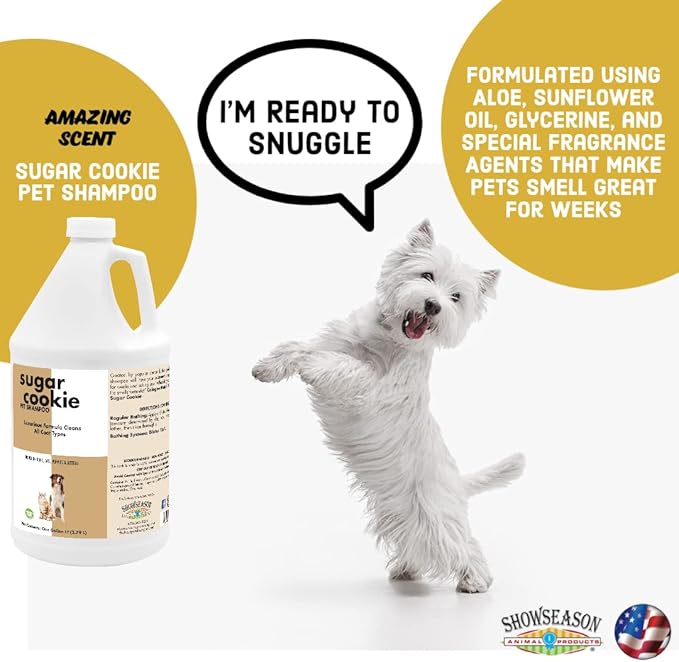 Showseason® Sugar Cookie Pet Shampoo 1 Gallon | Long-Lasting Odor Eliminator | Paraben-Free | Biodegradable and Non-Toxic | Made in The USA