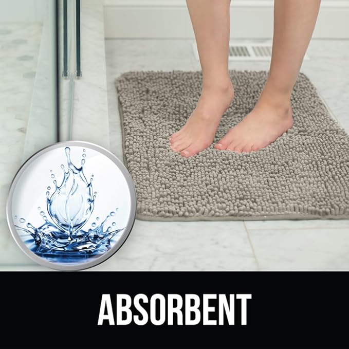 KANGAROO Bathroom Rugs, Chenille Soft Absorbent Bath Rug, Shaggy Shower Mat, Quick Dry Machine Wash Bathmat, Plush Carpet Mats for Tub, Bathtub and Room Home Decor Accessories, 36x24, Beige