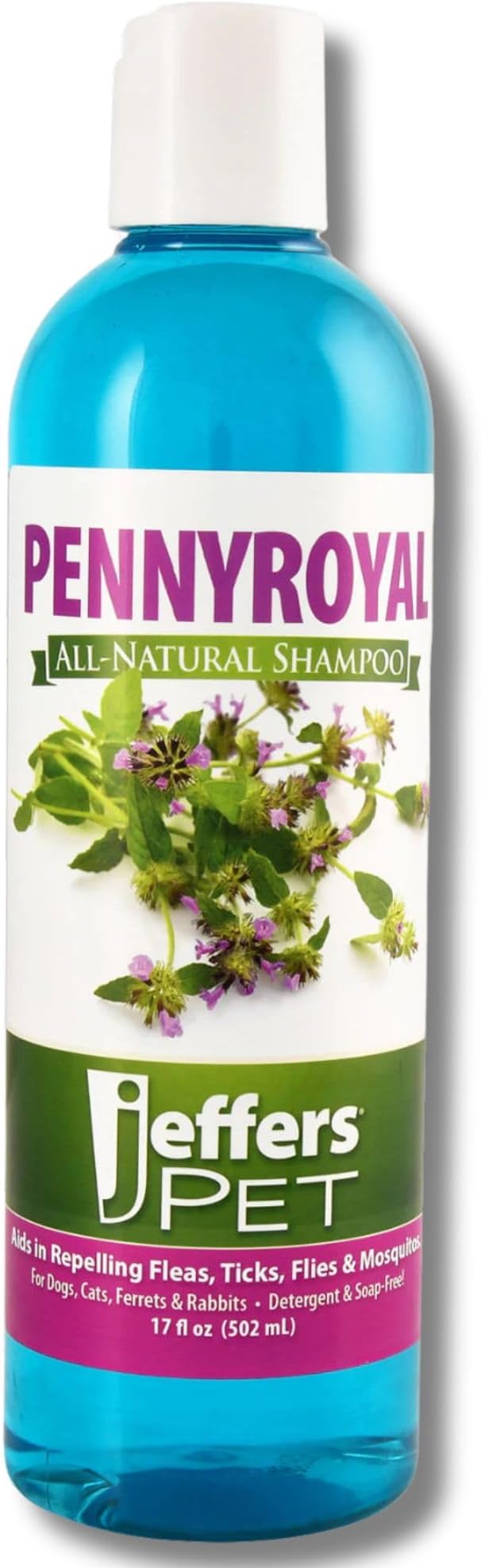 Jeffers Pet Pennyroyal Natural Shampoo for Dogs & Cats, Rabbits & Ferrets - Soap Free & Detergent Free, Fresh Mint Scent, Deep Cleansing & Gentle on Skin, Coat Grooming Care, Made in USA, 17 oz