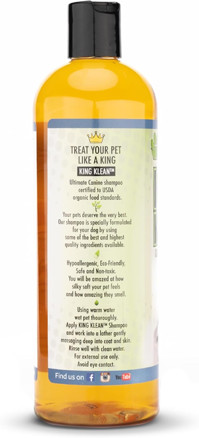 King Kanine Natural Dog & Cat Shampoo King Klean 16 oz | Organic Pet Shampoo for Sensitive & Dry Skin | Hypoallergenic Gentle Cleansing Formula for Pet Allergies