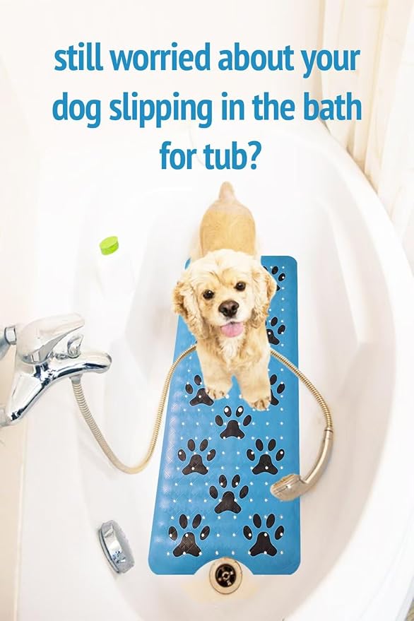 Dog Bath Mat for Tub -Non-Slip Bath Pad for Pet Dogs-Shower Non-Slip Mat Quick Drain Dog Shower Accessory pad Supplies 39.4x15.7 Inches (Blue)
