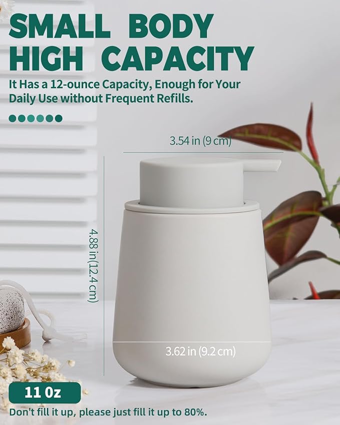 Bosilunlife Ceramic Foaming Soap Dispenser - 12oz Matte Grey Foam Hand Wash Dispenser Bathroom Countertop Soap Dispensers Kitchen Dish Soap Pump Dispenser Liquid Soap Dispenser for Bathroom