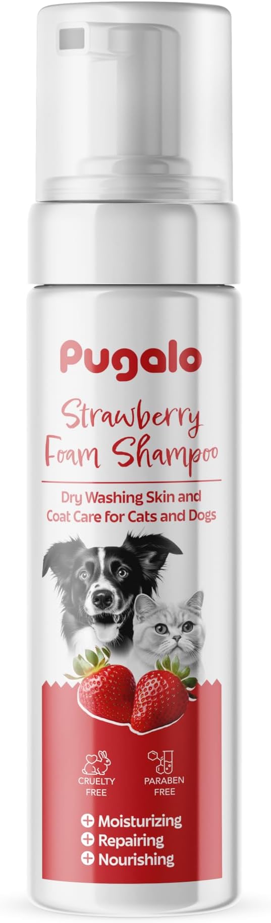 Waterless Cat & Dog Shampoo – 200ml (6.76oz) Strawberry Scented Dry Foam Cleanser & Conditioner – No-Rinse Deshedding Shampoo for Smelly Pets