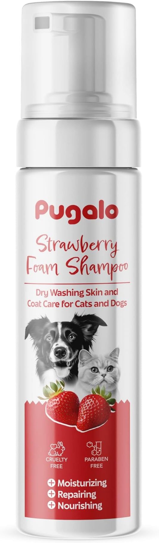 Waterless Cat & Dog Shampoo – 200ml (6.76oz) Strawberry Scented Dry Foam Cleanser & Conditioner – No-Rinse Deshedding Shampoo for Smelly Pets