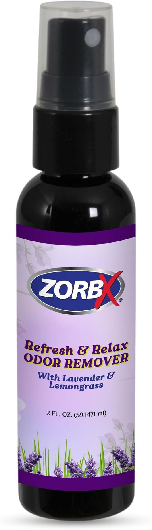 ZORBX Refresh & Relax 2 Oz Odor Remover Spray with Lavender & Lemongrass – Permanent Solution Room Freshener & Air Freshener Spray for Home, Bathroom, Furniture, Carpet, Car, Gym & Laundry