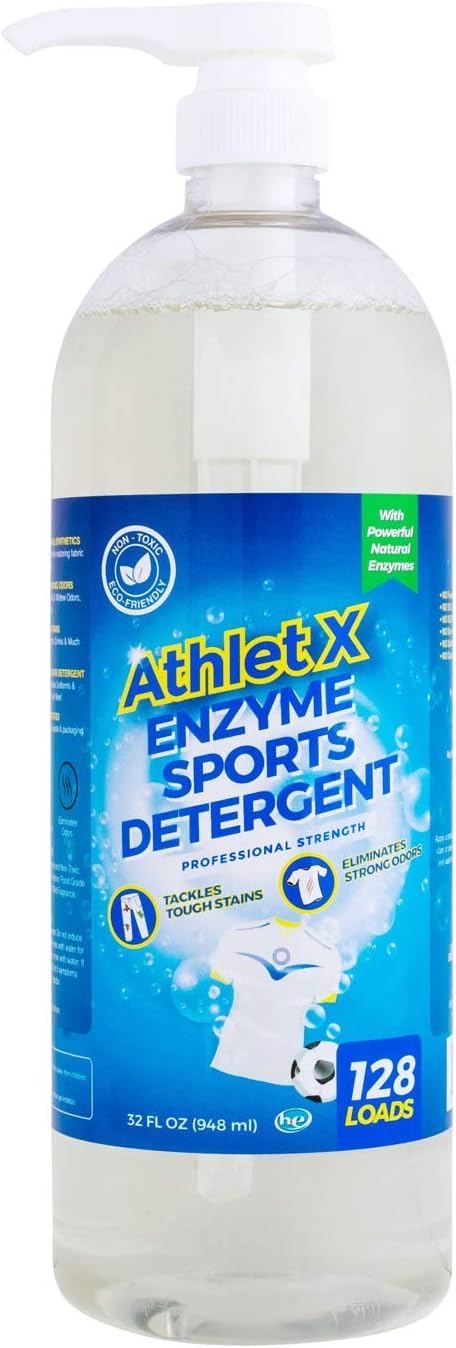AthletX Amazing Active Wear Sports Detergent (128 Loads) - Powerful Natural Enzymes Eliminate Stain & Odors Making Laundry Athletic Wear Fresh & Clean- USA Made - (32oz Bottle)