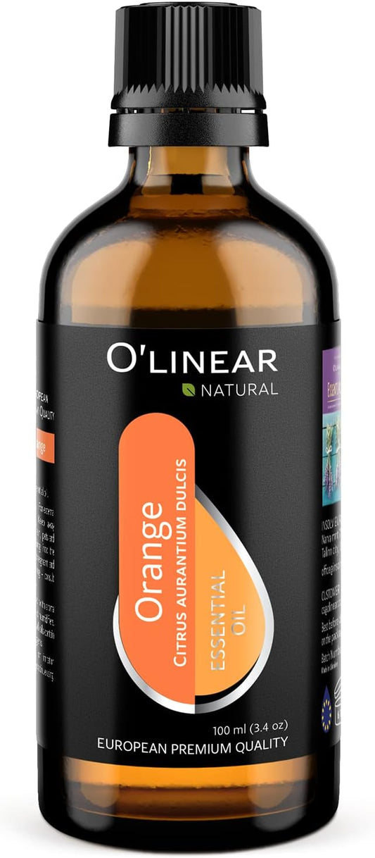 O'linear Pure Orange Essential Oil for Diffuser and Humidifier - Mood-Boosting 100% Fresh Summer Scents, Long-Lasting Sweet Orange Oil, Perfect for Essential Oil Necklaces and Air Fresheners 3.4 Fl Oz