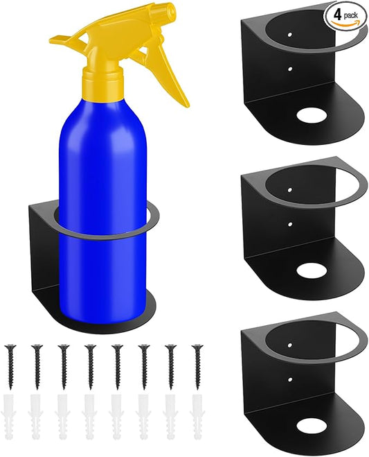 4 Pcs Spray Bottle Holder Brushed Stainless Steel Storage Rack Home Garage Solid Spray Can Holder Easy Install Wall Mount Craft Workspace Paint Bottle Rack with Hardware (Black)