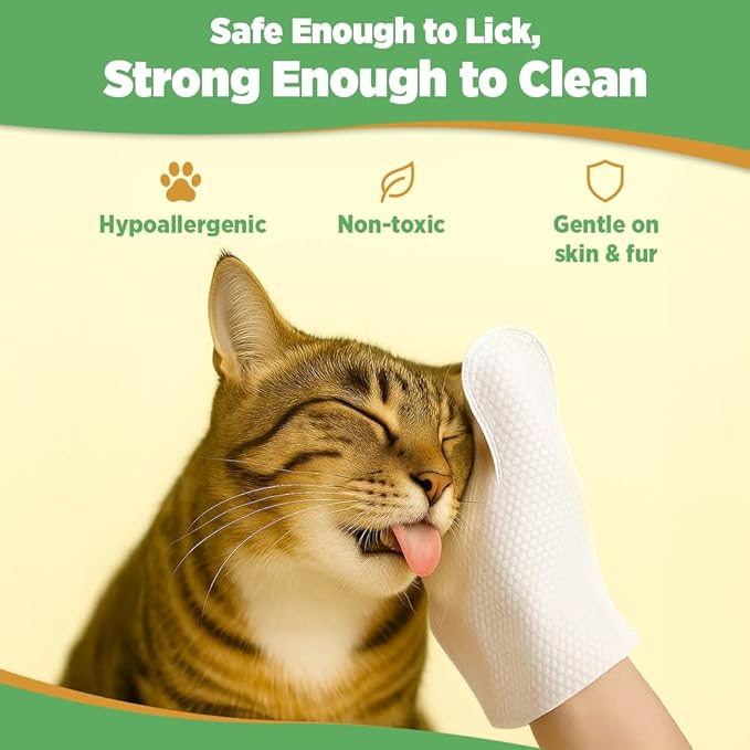 12pc. Premium Pet Glove Cleaning Wipes for Dogs & Cats | Textured, Deodorizing & Hypoallergenic Gloves with Aloe Vera & Shea Butter – Gentle, Skin-Safe Wipes for Fur, Face & Body, Odor Control