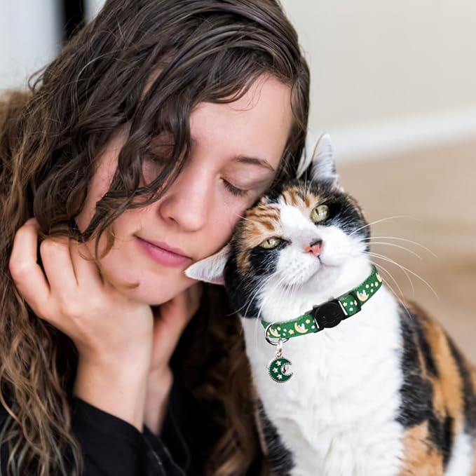 2Pcs Breakaway Cats Collars Cat Collars for Boy & Girl Cats Adjustable Kitten Collars with Bell,Black+Emerald