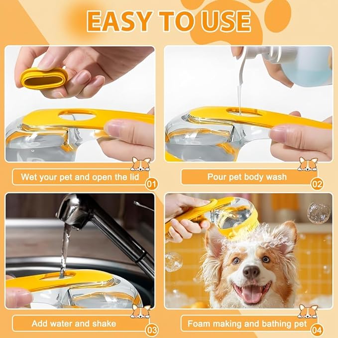 6pcs Dog Bath Brush & Finger Toothbrush Set - Pet Grooming Scrubber with Shampoo Dispenser for Puppy, Cat, Small Breed - Dog Washing Brush for Bathing, Teeth Cleaning & Massage