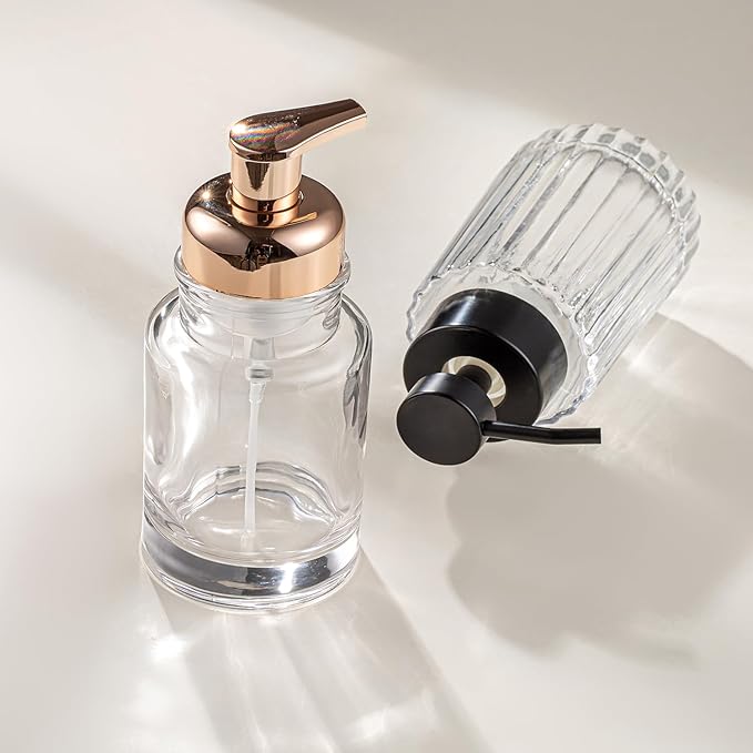 Easy Tang Glass Foaming Soap Dispenser with Black Pump, 12 OZ Vintage-Inspired Modern Glass Refillable Bottle, Hand Soap for Bathroom Countertop and Kitchen