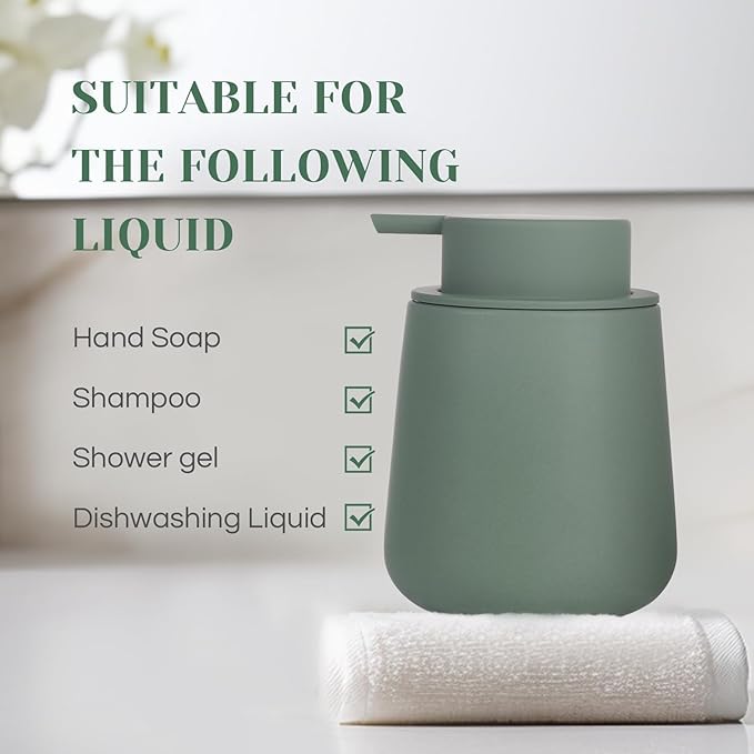 INGOFIN Ceramic Foaming Soap Dispenser - 12oz Foam Hand Soap Dispenser Bathroom, Modern Dish Soap Bottle with Pump for Kitchen, Matte Green