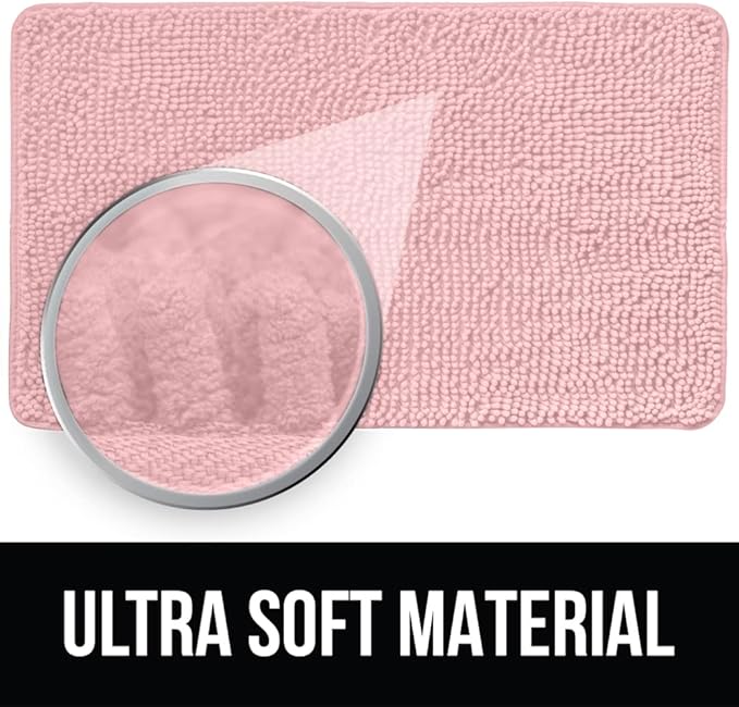 KANGAROO Bathroom Rugs, Chenille Soft Absorbent Bath Rug, Shaggy Shower Mat, Quick Dry Machine Wash Bathmat, Plush Carpet Mats for Tub, Bathtub and Room Home Decor Accessories, 30x20, Light Pink
