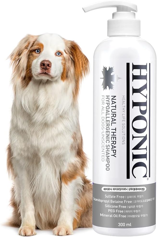 HYPONIC Hypoallergenic Premium Dog Shampoo - Deodorizing, Sensitive Skin, Detangling (All Breeds_unscented (10.1 oz))