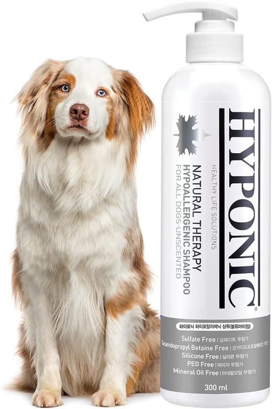 HYPONIC Hypoallergenic Premium Dog Shampoo - Deodorizing, Sensitive Skin, Detangling (All Breeds_unscented (10.1 oz))