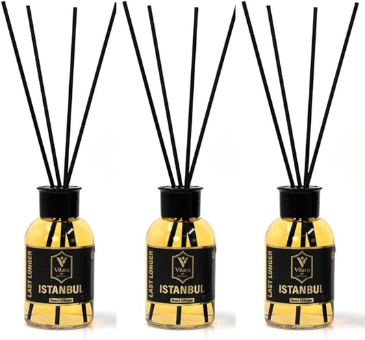 Luxury Reed Diffuser Set - 110ml Aromatherapy Diffuser with Natural Sticks, Aesthetic Room Decor, Long-Lasting Air Freshener for Home, Bathroom, and Office, Essential Oil Stick Diffuse (Istanbul Pack)