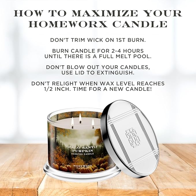 HomeWorx by SLATKIN + CO. Candle- Palo Santo Pumpkin, 14 oz. 3-Wick Premium Scented Candle - 20-40 Hours Burn Time