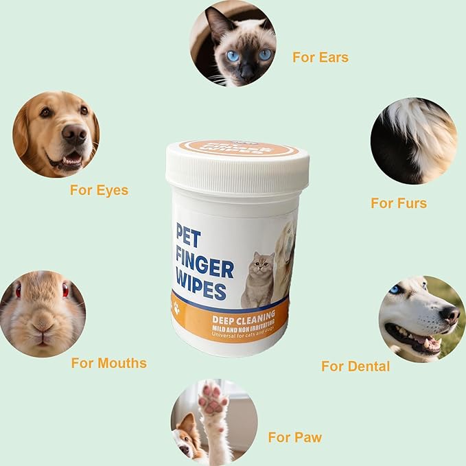 Pet Finger Wipes, Dog Ear Wipes for Dog Ear Infection Treatment, Gentle and Safe Pet Ear Cleaning Ear Cleaner for Allergies and Itching, Pet Dental Finger Wipes for Dogs and Cats, Furry Animals 50pcs