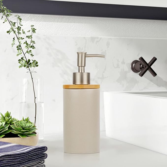 Ceramic Soap Dispenser Hand Soap Dispenser Refillable Liquid Great for Kitchen and Bathroom Decorative (Grey)