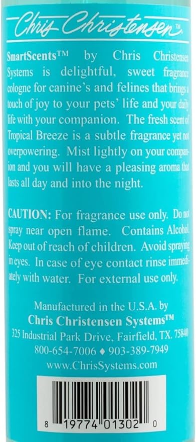 Chris Christensen Smart Scents Tropical Breeze Dog Cologne, Groom Like a Professional, Long Lasting, Designer Fragrances, 16 oz