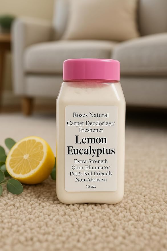 Carpet Deodorizer Powder – Lemon Eucalyptus Scented with Essential Oil, Long-Lasting Odor Eliminator, Pet & Kid Friendly, 16 oz