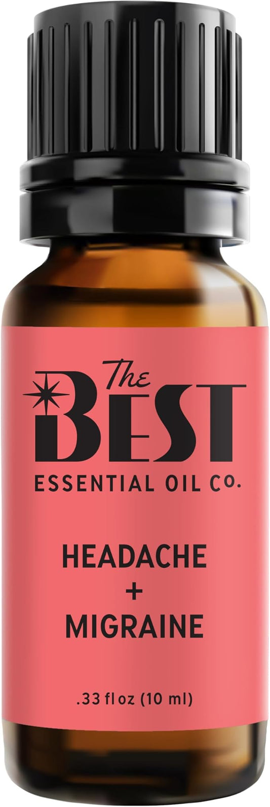 The Best Headache + Migraine Essential Oil Blend- Premium Grade- 100% Pure & Natural for Aromatherapy, Diffuser, Spa, Massage, Air Freshener- 10 ml (.33 fl oz)