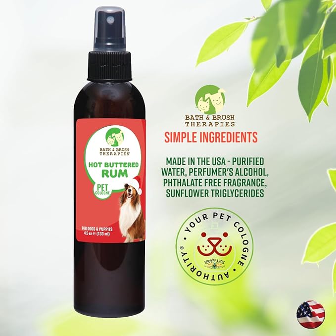 Showseason Animal Products Bath & Brush Therapies® Hot Buttered Rum Pet Cologne For Dogs 4.5 oz | Long-Lasting Odor Eliminator | Paraben-Free | Biodegradable & Non-Toxic | Made in USA
