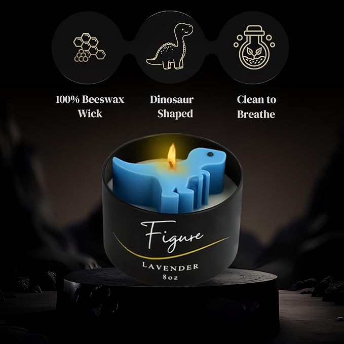 Blue Dinosaur Candle – Handcrafted Soy & Beeswax Blend with Lavender Essential Oil | Calming Candle for Kids & New Moms | Helps Relax & Sleep | Cute Dino Gift, Clean Burn, Made in USA