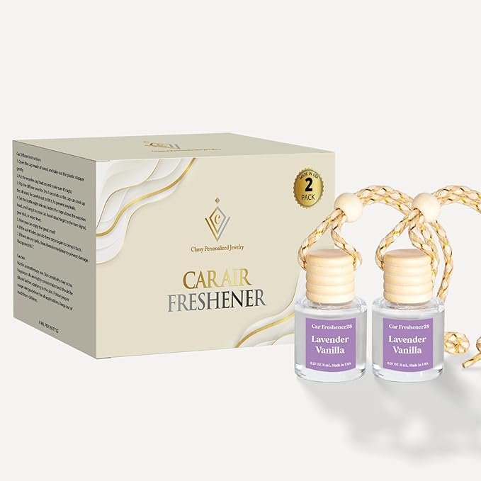 C Classy Car Air Freshener Hanging 2 Pack, Car Essential Oil Diffuser, Lavender Vanilla Cute C ar Air Freshener, Long-Lasting Fragrance, C ar Air Fresheners for Women & Men Gift, Made in USA
