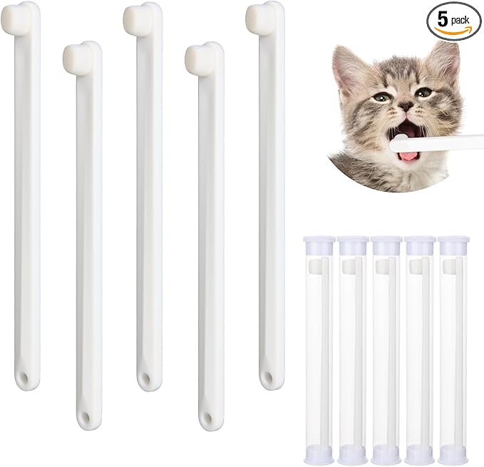 Newday Small Dog & Cat Toothbrush 5 Set, Micro Nano Bristles to Clean pet Teeth Toothbrushes, Puppy Dogs Pet Tooth Cleaning Kit with Storage Box（White