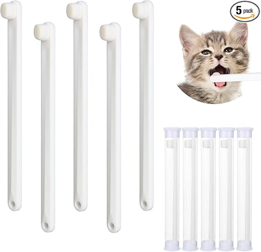 Newday Small Dog & Cat Toothbrush 5 Set, Micro Nano Bristles to Clean pet Teeth Toothbrushes, Puppy Dogs Pet Tooth Cleaning Kit with Storage Box（White