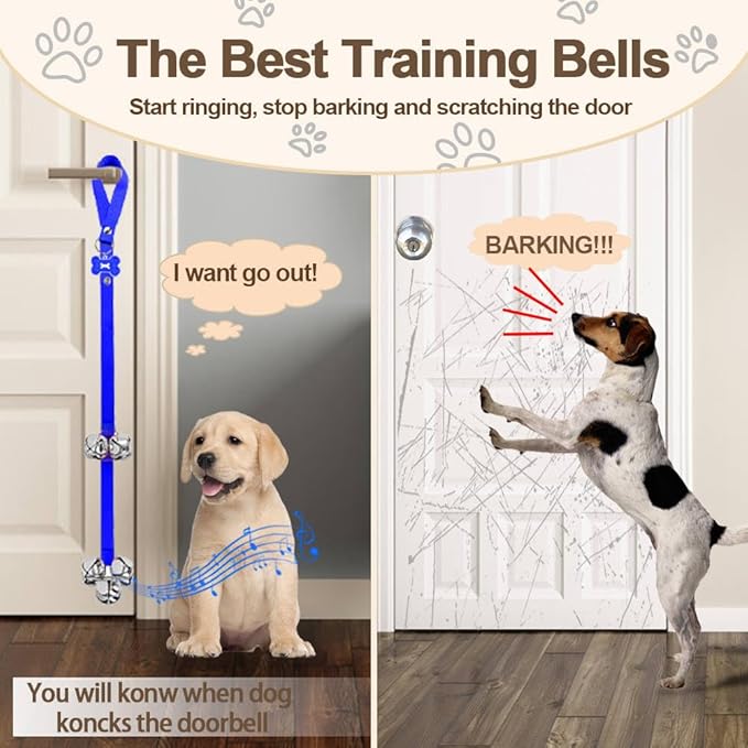 2 Pack Dog Door Bells, Dog Doorbell to go Outside Puppy Train Bell for Dogs to Ring to go Potty, Puppy Toilet Training Bell Jingle Bells for Door Knob (Dark Blue)