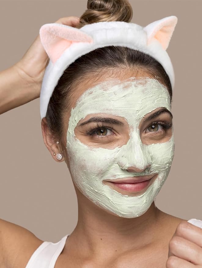 Huachi 2 Packs Cute Cat Ears Spa Headband for Washing Face Makeup Skincare, Kitty Animal Headbands for Women Girls Trendy Stuff Gifts Soft Coral Fleece Facial Wash Hair Accessories (White + Pink)